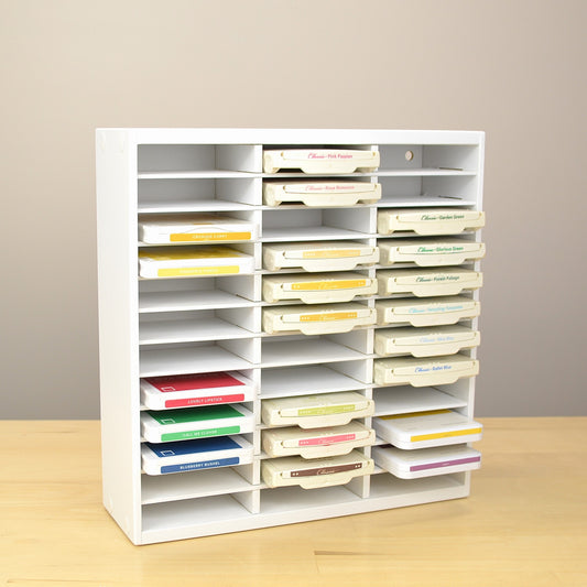 View of a 36 Ink Pad organizer full of Stampin Up pads.
