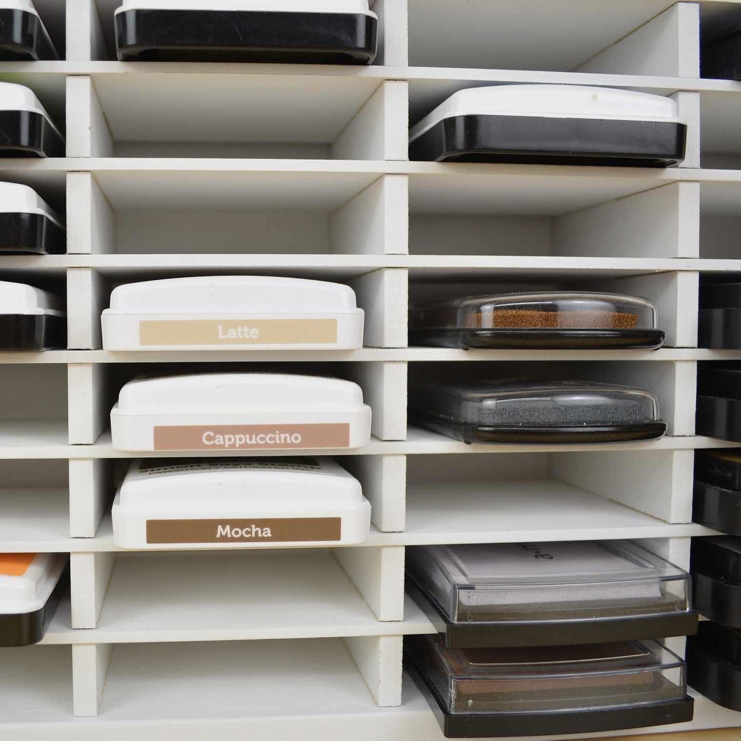 Close up view of Simon Says Ink Pads in an OrganizeMore organizer.
