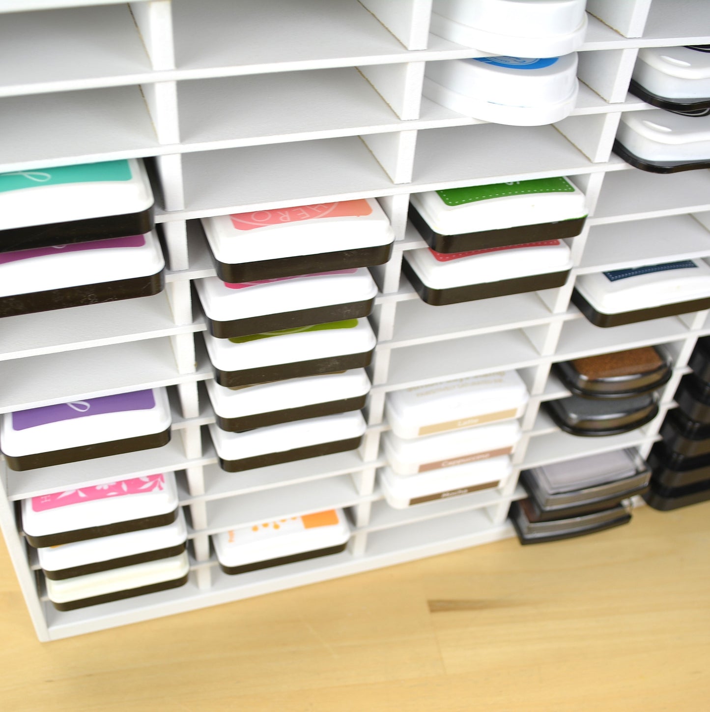Top view showing Hero Arts ink pads in the 60 Standard Ink Pad organizer. 